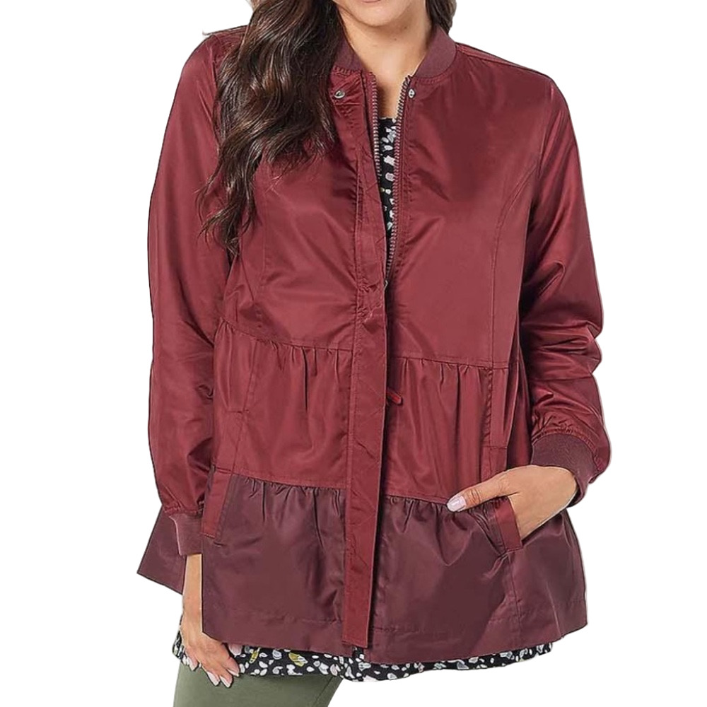 LOGO by Lori Goldstein Burgundy Layered Waist Peplum Jacket